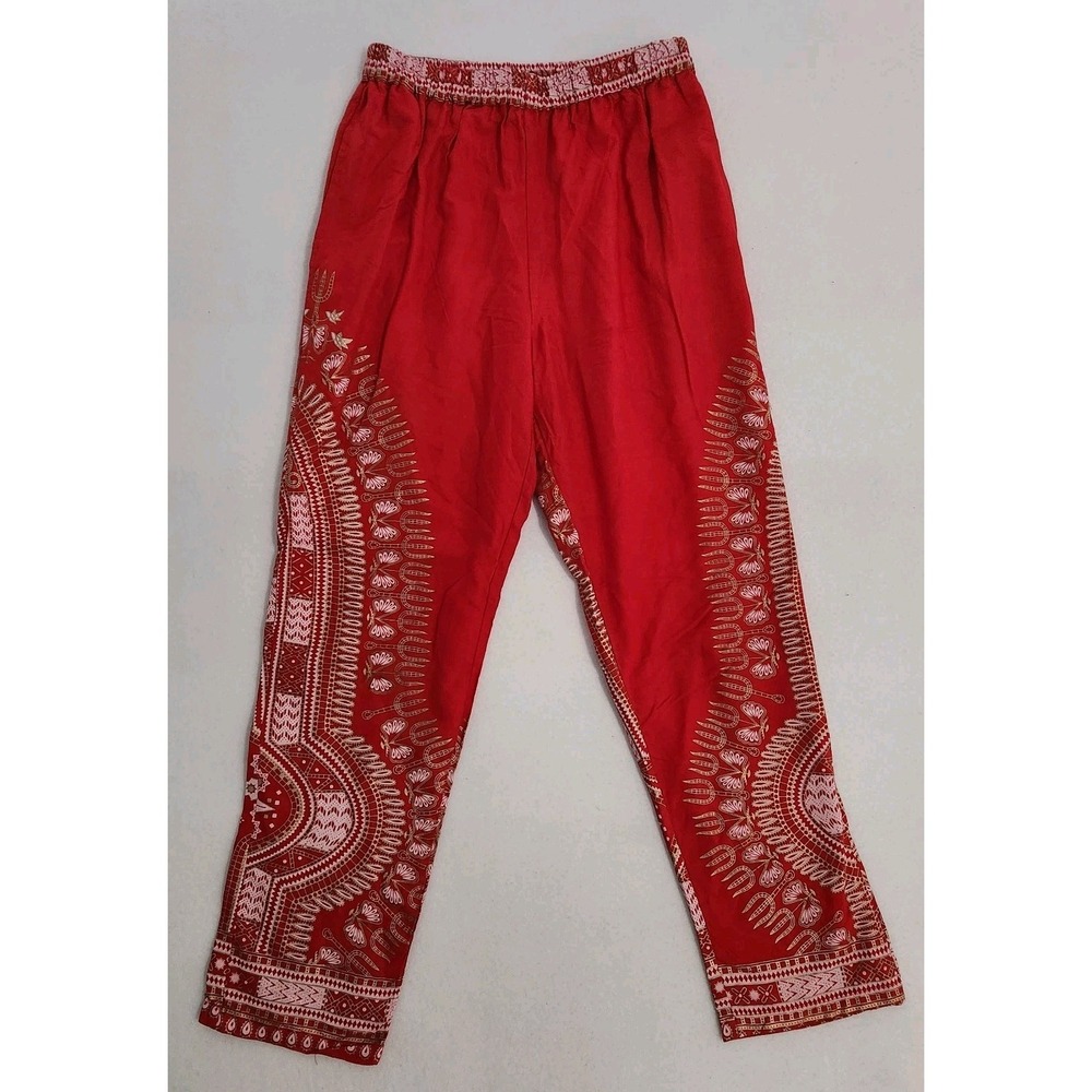 Lapogee Medium Indian Designed Pants Elastic Waist Red Gold Floral Ethnic Boho